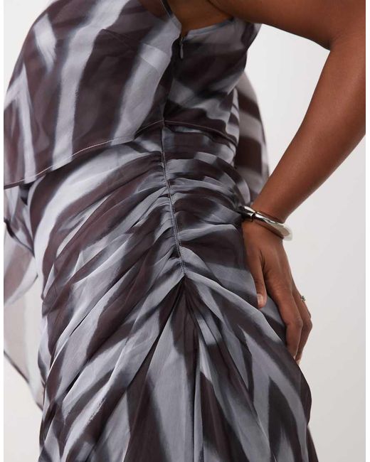 ASOS White Asos Design Curve Draped Batwing Asymmetric One Sleeve Maxi Dress