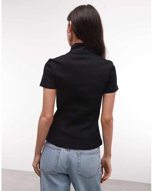 Weekday Black Structured Button Up Top