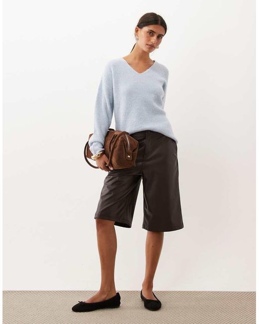 Threadbare White Textured Faux Leather Tailored Bermuda Shorts