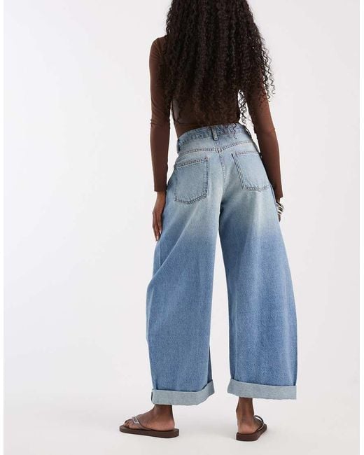 ASOS Knee Pleat Roll Up Hem Barrel Jeans-blue