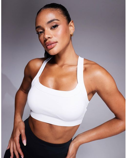 4505 White Icon Medium Support Square Neck Sports Bra With Adjustable Straps