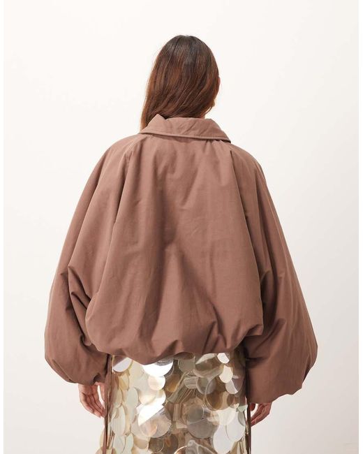 ARRANGE Brown Oversized Bomber Jacket With Balloon Sleeve