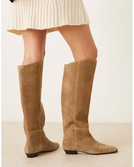 Mango Natural Suede Knee High Flat Boot