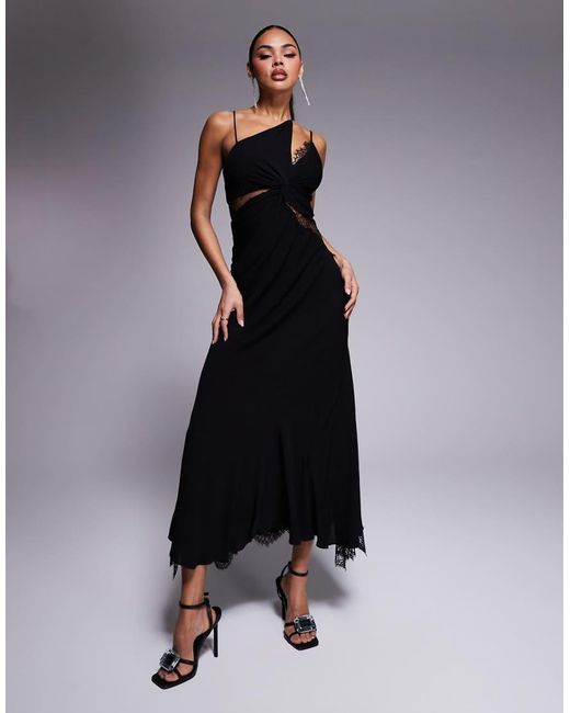 Forever New Blue Asymmetric Lace Splice Maxi Dress
