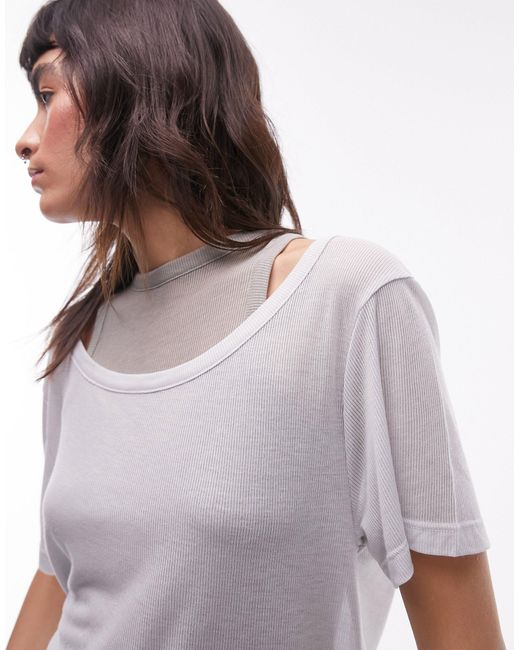 T-shirt ampia doppia modello basic premium trasparente grigio di TOPSHOP in White