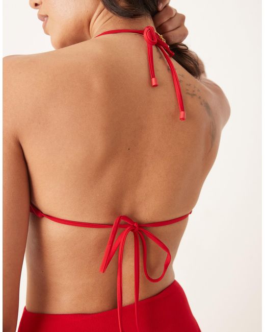 ASOS Red Tia Towelling Skinny Scoop Crop Bikini Top