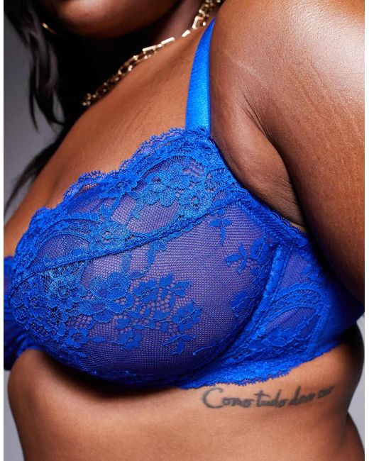 ASOS Blue Asos Design Curve Lola Lace Underwired Bra