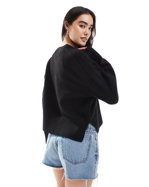 ASOS Black Boxy Crew Neck Cardigan With Side Split Detail