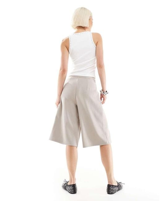 ASOS Natural Jersey Twill Wide Leg Bermuda Short