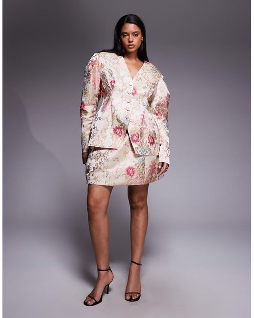 ASOS Multicolor Curve Co-ord Jacquard Extreme Shoulder Cinched Blazer