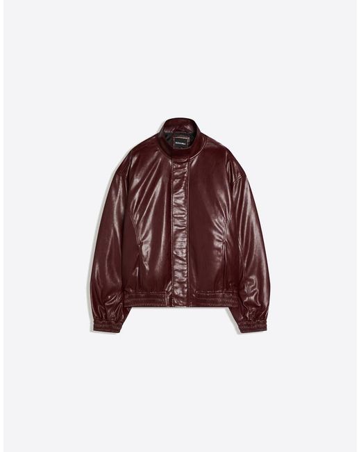 Bershka Brown Boxy Faux Leather Jacket for men