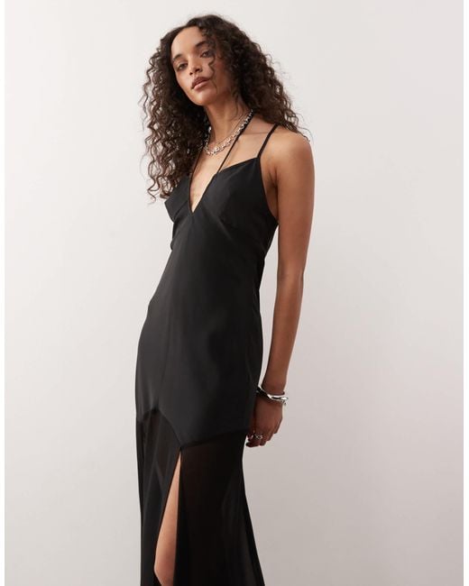 Collusion Black Sheer & Solid Maxi Dress