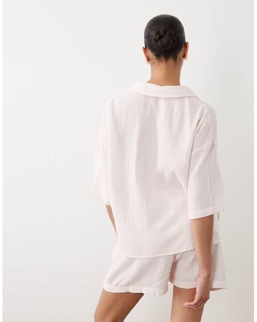 ASOS Pink Asos Design Maternity Cotton Gauze Short Sleeve Shirt And Short Pyjama Set