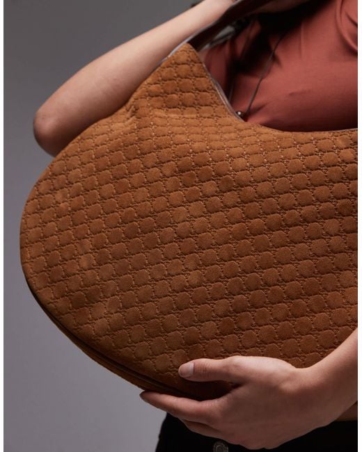 Mango Brown Embossed Monogram Leather Bag