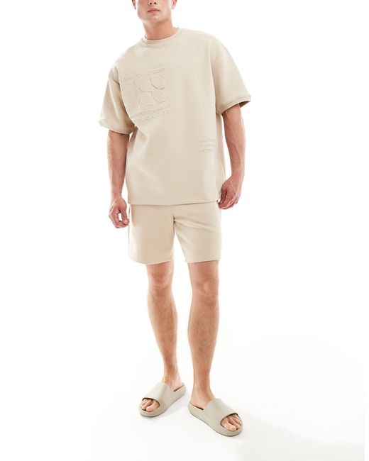 T-shirt d'ensemble avec inscription en relief - beige Pull&Bear pour homme en coloris Natural
