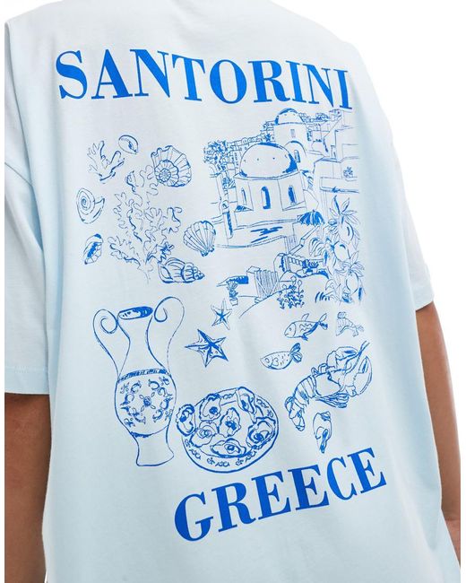 ASOS Blue Oversized T-shirt With Santorini Graphic