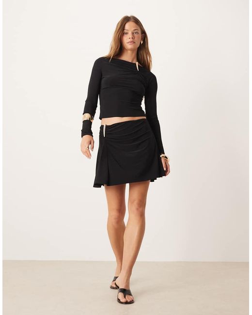 ASOS Black Co-ord Slinky Long Sleeve Top With Ruched Trim Detail