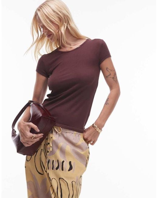 TOPSHOP Purple Premium Rib Short Sleeve Tee