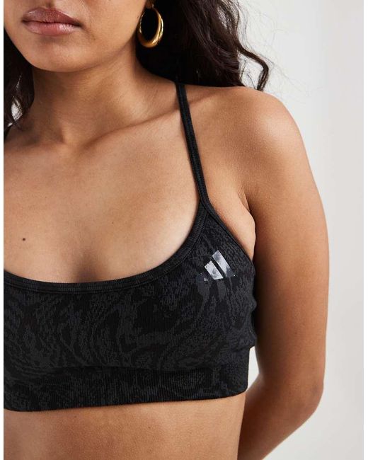 Adidas Originals Black Adidas Training Knitted Light Support Sports Bra