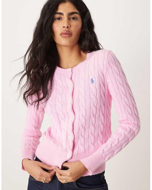 Polo Ralph Lauren Pink Icon Logo Cotton Cable Knit Cardigan