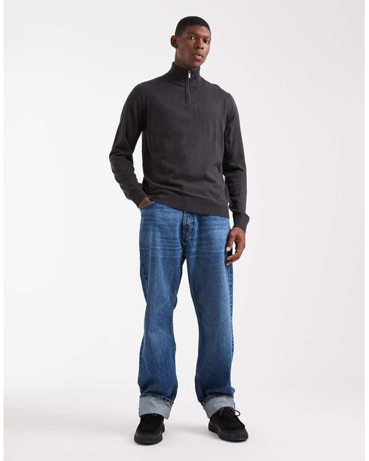 Threadbare Trui Met 1/4 Rits in het Blue voor heren