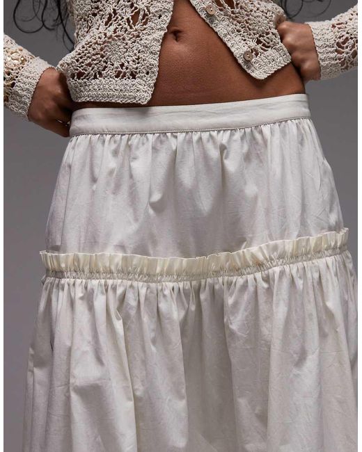 Falda De Corte Amplio Con Volantes De Popelina De -Blanco TOPSHOP de color Gray