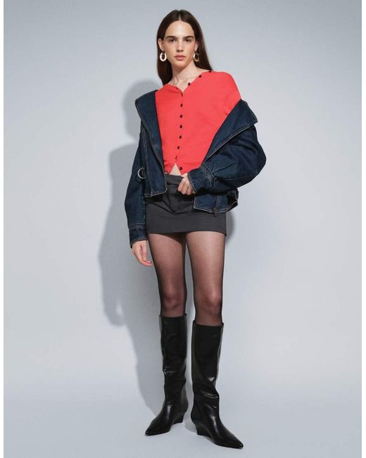 Mango Red Button Detail V Neck Cardigan
