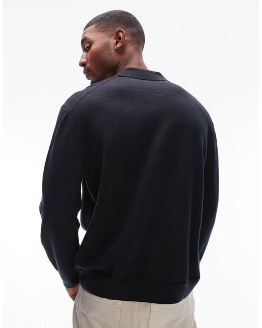 ARKET Blue Merino Wool Knitted Long Sleeve Polo Shirt for men