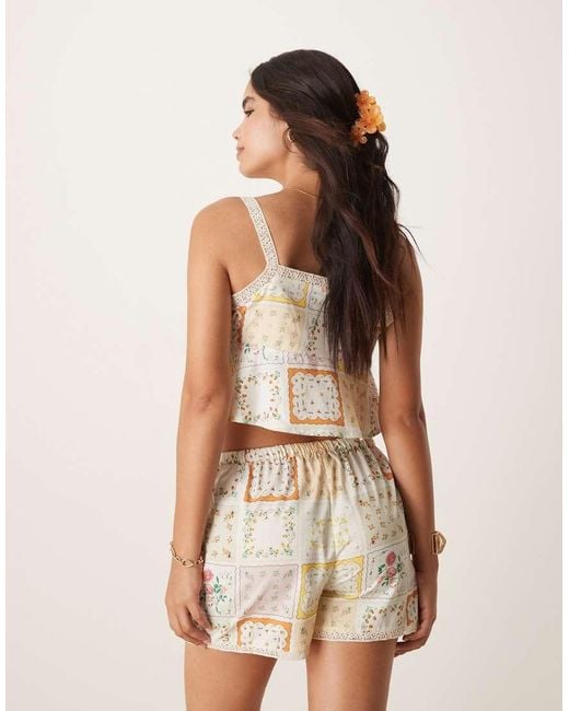 Aray Brown Patchwork Print Beach Top Co-Ord