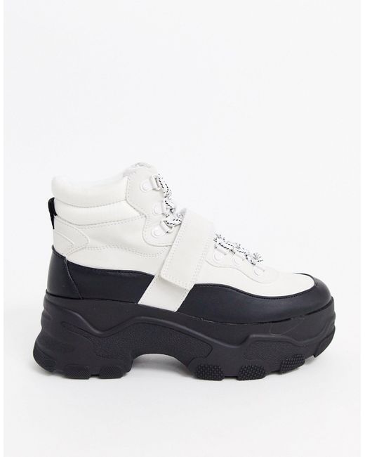 white chunky hiker boots