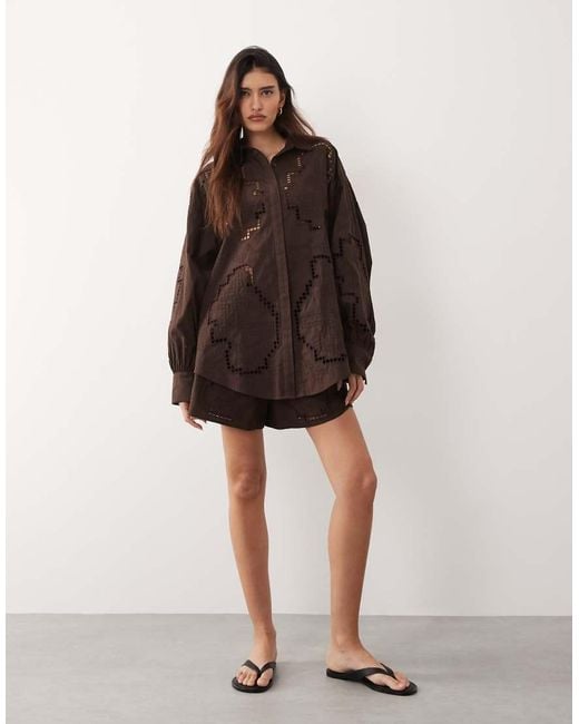 ARRANGE Brown Cutwork Embroidered Shorts