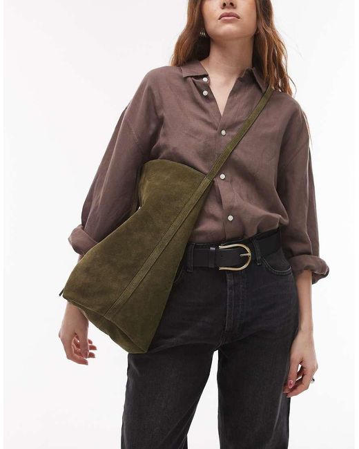 TOPSHOP Brown Luna Real Suede Leather Tote Bag