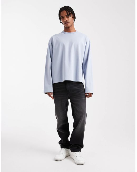 ASOS – premium – schweres, kastiges, langärmliges oversize-shirt in Blue für Herren