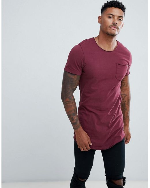 Blend Red Curved Hem Pocket T-shirt for men
