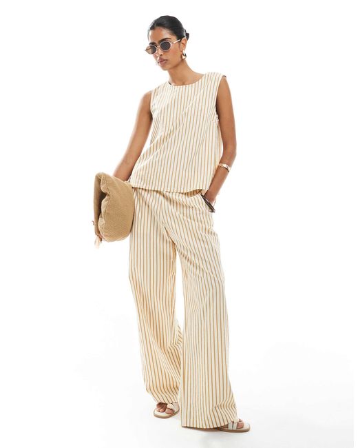 Pantalon droit rayé d'ensemble à enfiler en crêpe ASOS en coloris White