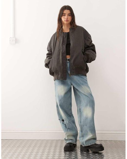 Weekday Oversized Gewatteerd Bomberjack in het Gray