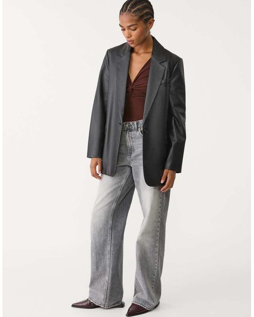Stradivarius Gray Faux Leather Blazer