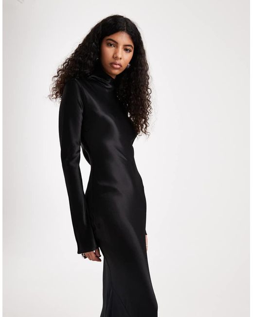 ASOS Black Bias Satin Asymmetric Hem Maxi Dress