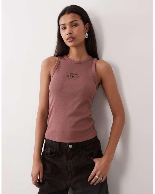 Calvin Klein Brown Crew Logo Tank Top