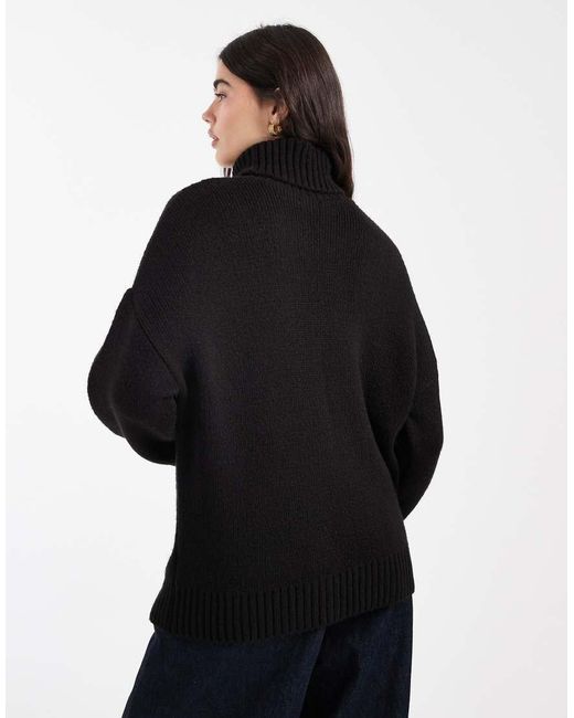 Miss Selfridge Black Roll Neck Split Hem Jumper