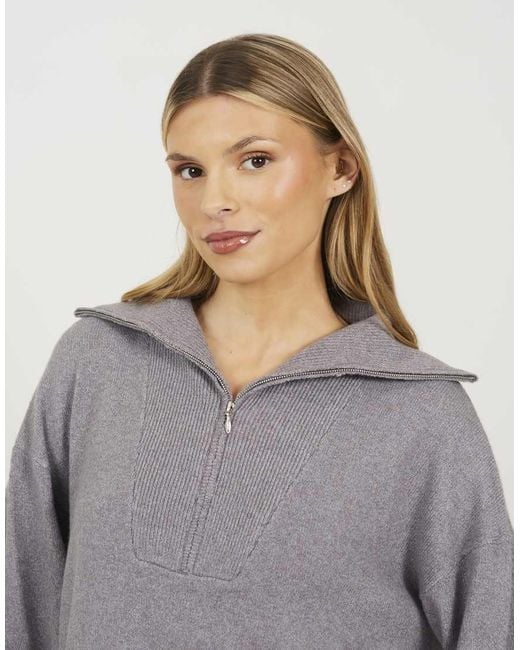 Brave Soul Gray Half Zip Knitted Jumper
