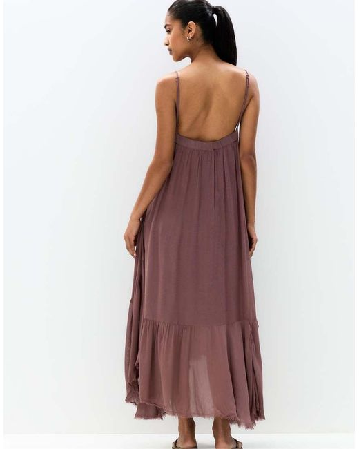 Vestito Midi Con Fondo Asimmetrico di Pull&Bear in Brown