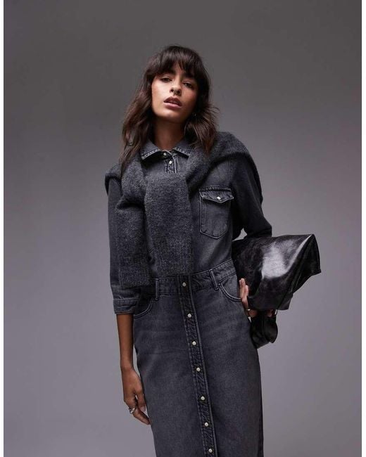 blair long sleeve denim maxi dress Blair Long Sleeve Denim Maxi Dress Washed Black