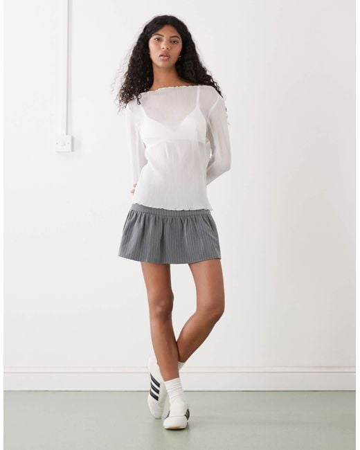 Monki Gray Sheer Floaty Long Sleeve Top