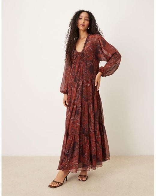 Mango Brown Chiffon Maxi Dress
