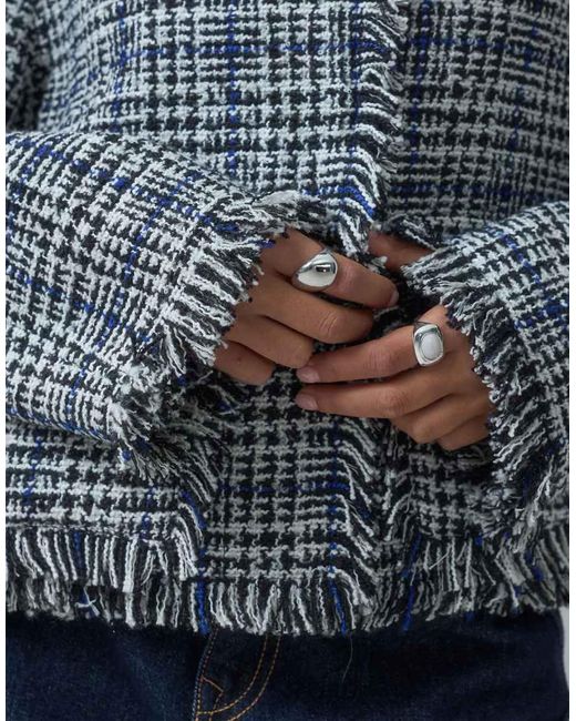 ASOS Blue Collarless Wool Blend Boucle Jacket