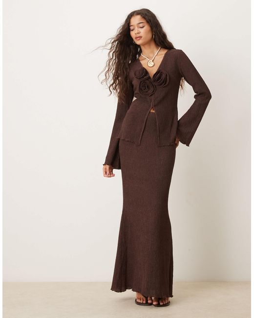 Evalina - jupe d'ensemble longue effet froissé - marron Pretty Lavish en coloris Brown