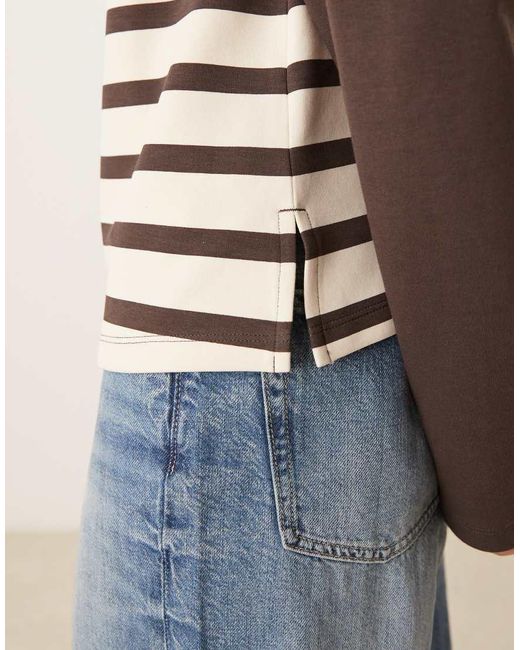 ASOS Brown Interlock Long Sleeve Contrast T-shirt With Chocolate Stripe
