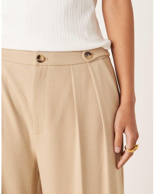 ASOS Natural Tailored Wide Leg Trousers With Tab Detail Trousers