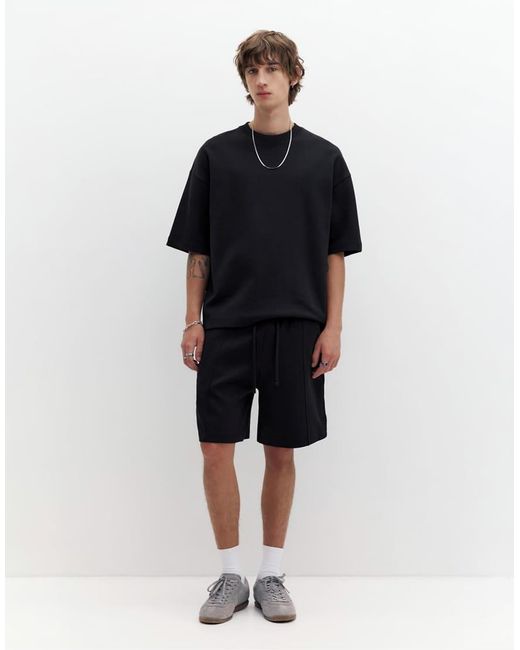Pull&Bear Black Interlock Short Sleeve Heavweight T-shirt for men